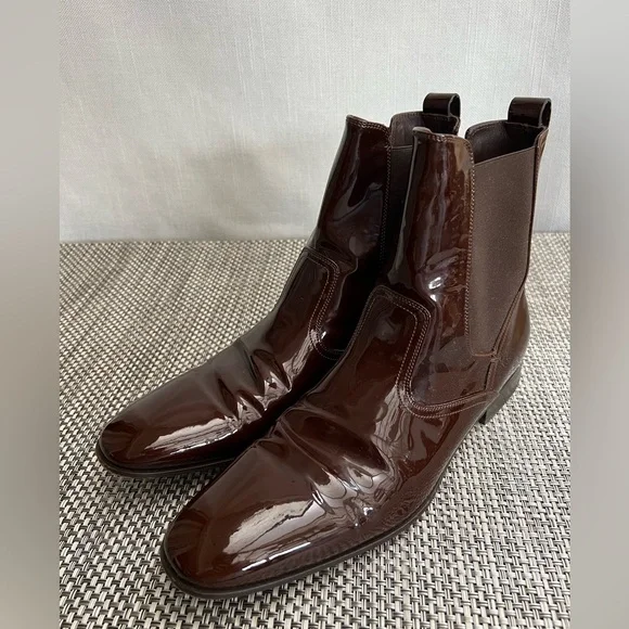 Men's Salvatore Ferragamo Brown Patent Leather Boots